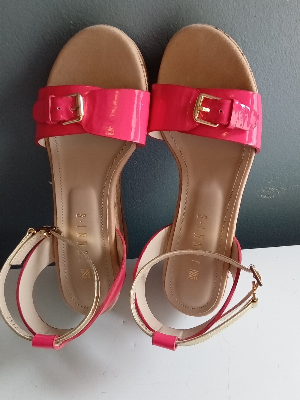 Patent Pink Buckle Ankle-Strap Sandals